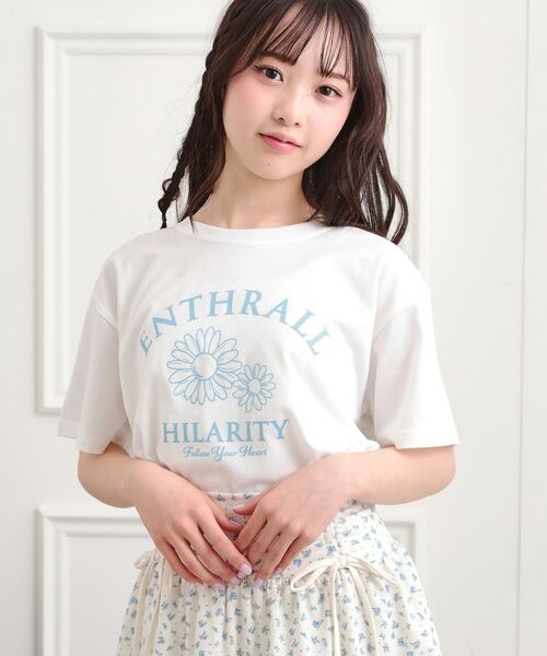 PINK-latte/ピンク ラテ フラワーモチーフTシャツ オフホワイト(003) 15(150cm) PINK-latte/ピンク ラテ フラワーモチーフTシャツ オフホワイト(003) 15(150cm)