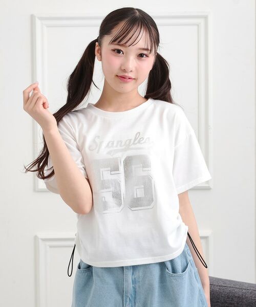 PINK-latte/ピンク ラテ サイドロゴナンバリングTシャツ オフホワイト(003) 15(150cm) PINK-latte/ピンク ラテ サイドロゴナンバリングTシャツ オフホワイト(003) 15(150cm)