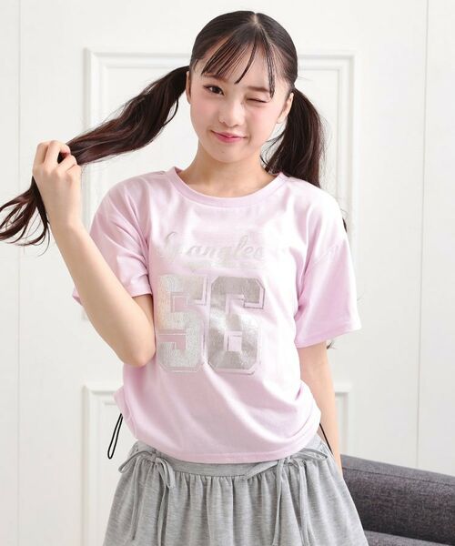 PINK-latte/ピンク ラテ サイドロゴナンバリングTシャツ ピンク(071) 14(140cm) PINK-latte/ピンク ラテ サイドロゴナンバリングTシャツ ピンク(071) 14(140cm)