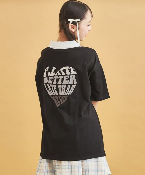 PINK-latte/ピンク ラテ ハーフジップ衿付きTシャツ ブラック(019) 16(160cm) PINK-latte/ピンク ラテ ハーフジップ衿付きTシャツ ブラック(019) 16(160cm)