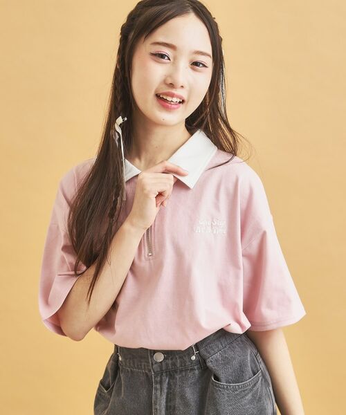 PINK-latte/ピンク ラテ ハーフジップ衿付きTシャツ ピンク(071) 14(140cm) PINK-latte/ピンク ラテ ハーフジップ衿付きTシャツ ピンク(071) 14(140cm)