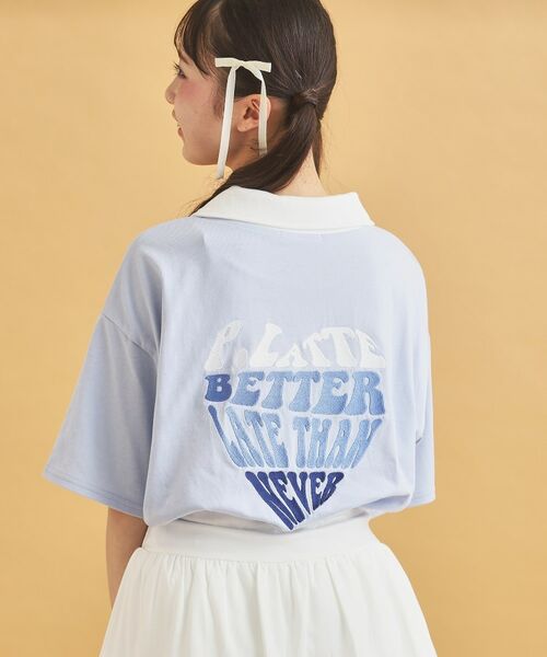 PINK-latte/ピンク ラテ ハーフジップ衿付きTシャツ ブルー(091) 16(160cm) PINK-latte/ピンク ラテ ハーフジップ衿付きTシャツ ブルー(091) 16(160cm)