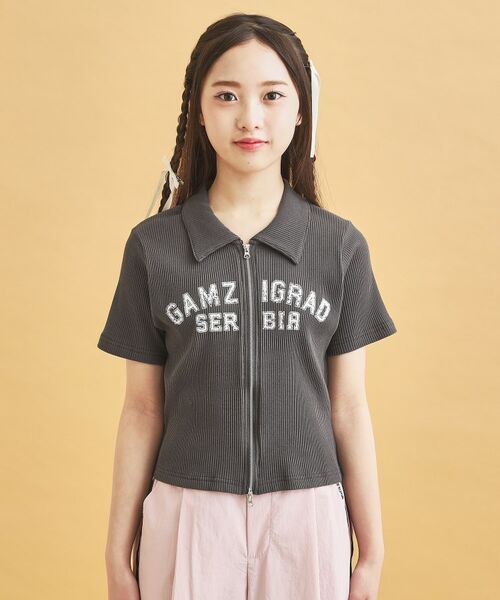 PINK-latte / ピンク ラテ カットソー | 襟付きテレコダブルジッププルオーバー | 詳細1