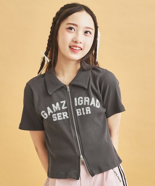 PINK-latte / ピンク ラテ カットソー | 襟付きテレコダブルジッププルオーバー | 詳細17