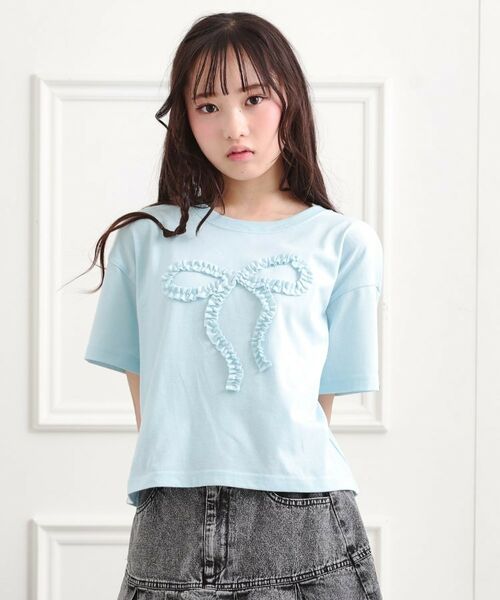 PINK-latte/ピンク ラテ フリルリボンTシャツ ブルー(091) 16(160cm) PINK-latte/ピンク ラテ フリルリボンTシャツ ブルー(091) 16(160cm)