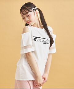 PINK-latte / ピンク ラテ カットソー | チュール切替肩あきTシャツ