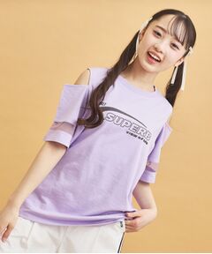 PINK-latte / ピンク ラテ カットソー | チュール切替肩あきTシャツ