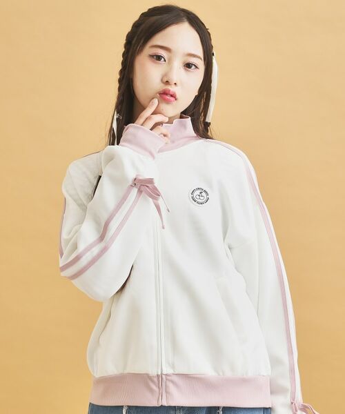 PINK-latte / ピンク ラテ レザーブルゾン・ジャケット | リボンライントラックジャケット(オフホワイト(103))