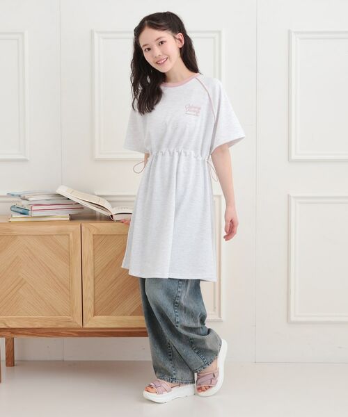 110 アイスカットソーワンピース　ピンク パイピングドロストTシャツワンピース （ミニ丈・ひざ丈