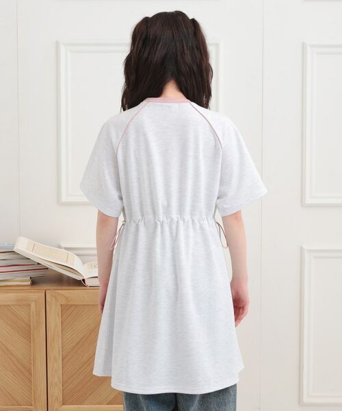 110 アイスカットソーワンピース　ピンク パイピングドロストTシャツワンピース （ミニ丈・ひざ丈