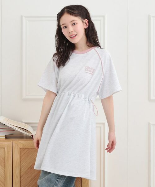 110 アイスカットソーワンピース　ピンク セール】 ドローコード付きジャージワンピース （ミニ丈・ひざ丈