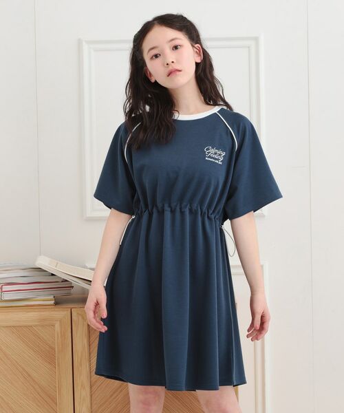 PINK-latte/ピンク ラテ パイピングドロストTシャツワンピース ネイビー(094) 14(140cm) PINK-latte/ピンク ラテ パイピングドロストTシャツワンピース ネイビー(094) 14(140cm)
