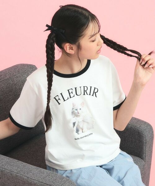 PINK-latte/ピンク ラテ フォトネコリンガーTシャツ オフホワイト(003) 16(160cm) PINK-latte/ピンク ラテ フォトネコリンガーTシャツ オフホワイト(003) 16(160cm)