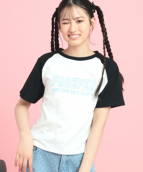 PINK-latte/ピンク ラテ ラグランTシャツ ブラック(019) 16(160cm) PINK-latte/ピンク ラテ ラグランTシャツ ブラック(019) 16(160cm)