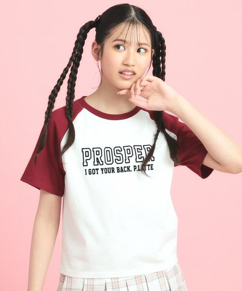 PINK-latte/ピンク ラテ ラグランTシャツ レッド(063) 15(150cm) PINK-latte/ピンク ラテ ラグランTシャツ レッド(063) 15(150cm)