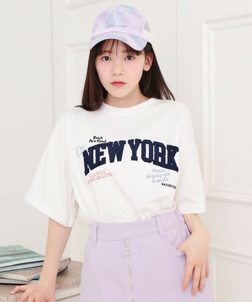 PINK-latte / ピンク ラテ Tシャツ | さがら刺繍ビッグTシャツ(オフホワイト(003))