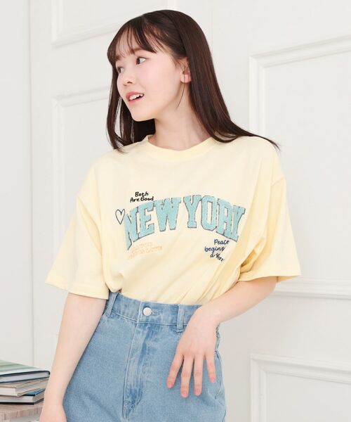 PINK-latte / ピンク ラテ Tシャツ | さがら刺繍ビッグTシャツ(イエロー(031))