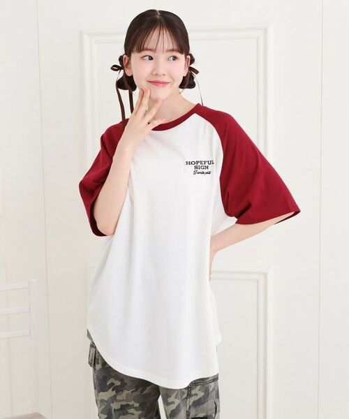 PINK-latte/ピンク ラテ ワッペン風チュニックTシャツ レッド(063) 14(140cm) PINK-latte/ピンク ラテ ワッペン風チュニックTシャツ レッド(063) 14(140cm)