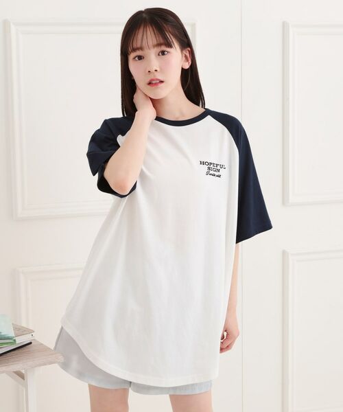 PINK-latte/ピンク ラテ ワッペン風チュニックTシャツ ネイビー(094) 13(130cm)