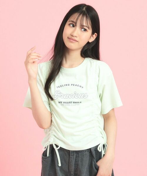 PINK-latte/ピンク ラテ フロントドロストリボンTシャツ ミントグリーン(021) 16(160cm) PINK-latte/ピンク ラテ フロントドロストリボンTシャツ ミントグリーン(021) 16(160cm)