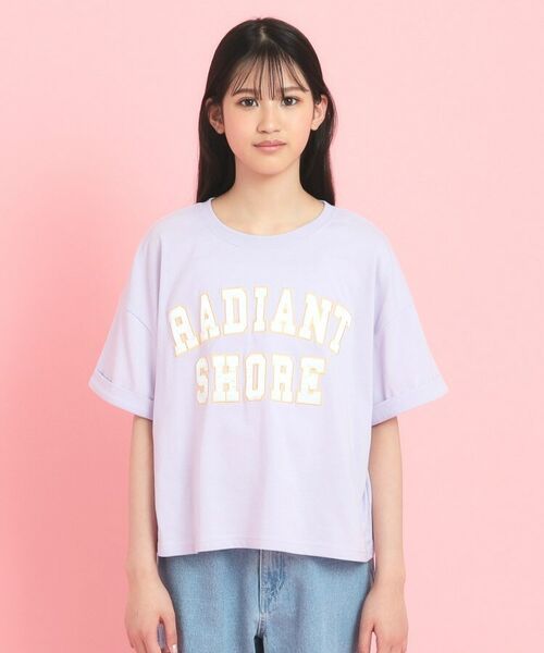 PINK-latte / ピンク ラテ Tシャツ | サテンアップリケカレッジTシャツ | 詳細1