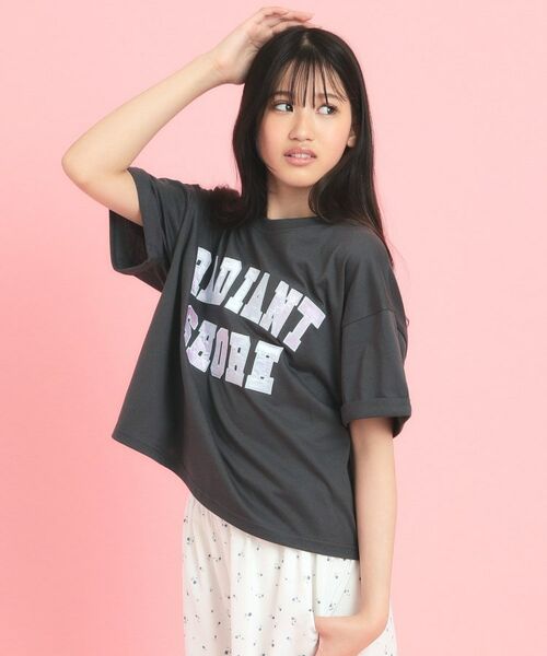 PINK-latte / ピンク ラテ Tシャツ | サテンアップリケカレッジTシャツ | 詳細11