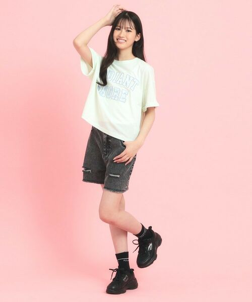 PINK-latte / ピンク ラテ Tシャツ | サテンアップリケカレッジTシャツ | 詳細17