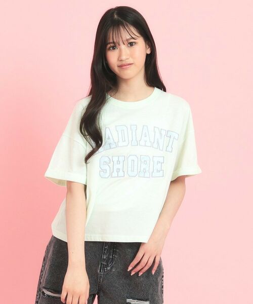 PINK-latte/ピンク ラテ サテンアップリケカレッジTシャツ ミントグリーン(021) 14(140cm) PINK-latte/ピンク ラテ サテンアップリケカレッジTシャツ ミントグリーン(021) 14(140cm)