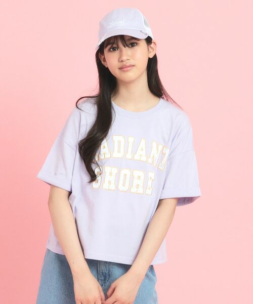 PINK-latte/ピンク ラテ サテンアップリケカレッジTシャツ パープル(081) 15(150cm) PINK-latte/ピンク ラテ サテンアップリケカレッジTシャツ パープル(081) 15(150cm)