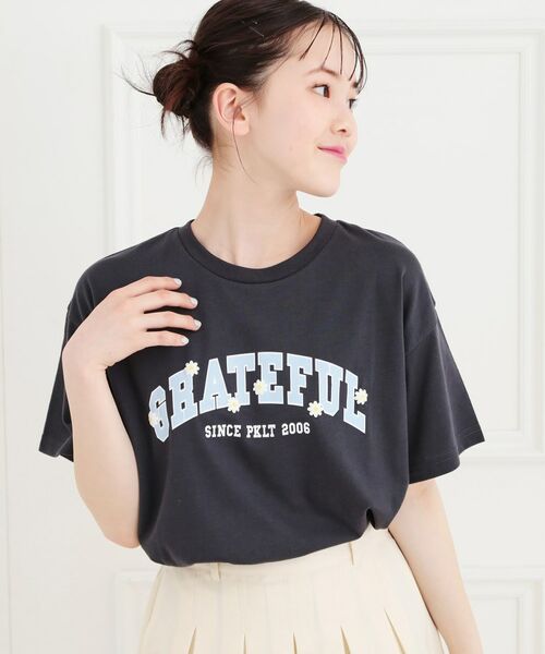 PINK-latte / ピンク ラテ Tシャツ | カレッジTシャツ(チャコールグレー(014))