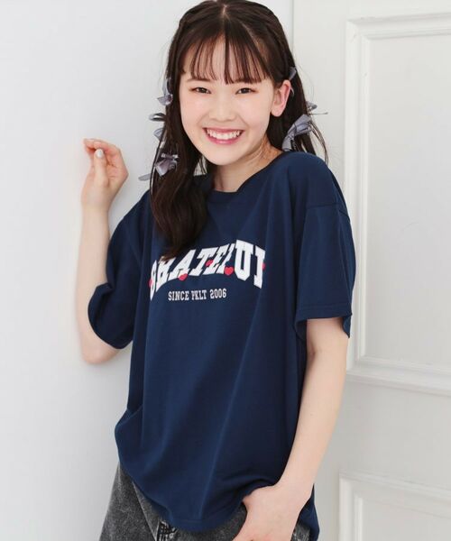 PINK-latte/ピンク ラテ カレッジTシャツ ネイビー(094) 14(140cm) PINK-latte/ピンク ラテ カレッジTシャツ ネイビー(094) 14(140cm)