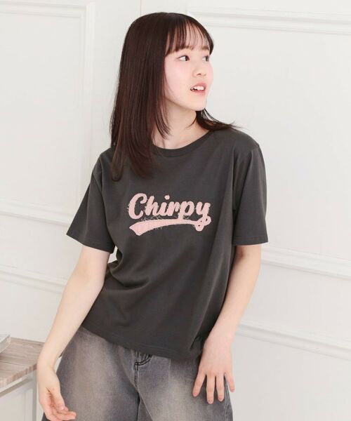 PINK-latte/ピンク ラテ ツイルアップリケTシャツ チャコールグレー(014) 14(140cm) PINK-latte/ピンク ラテ ツイルアップリケTシャツ チャコールグレー(014) 14(140cm)