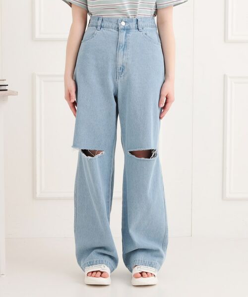 PINK-latte / ピンク ラテ デニムパンツ | 膝ダメージデニムパンツ | 詳細1