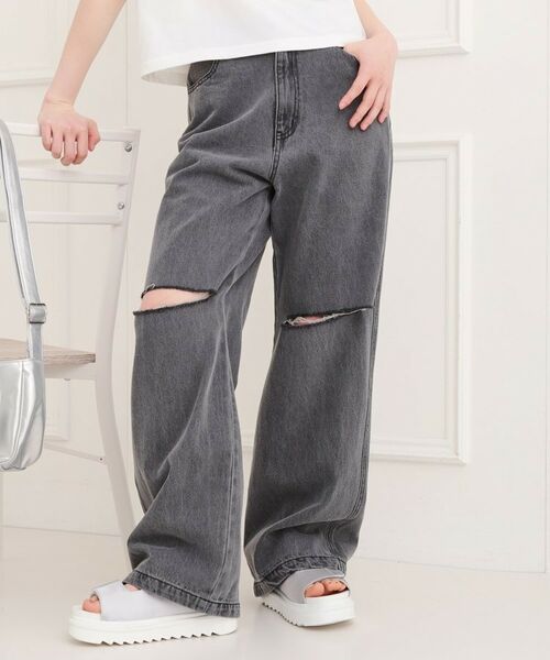 PINK-latte/ピンク ラテ 膝ダメージデニムパンツ ブラック(419) 13(130cm) PINK-latte/ピンク ラテ 膝ダメージデニムパンツ ブラック(419) 13(130cm)