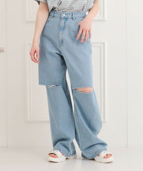 PINK-latte/ピンク ラテ 膝ダメージデニムパンツ ブルー(492) 16(160cm) PINK-latte/ピンク ラテ 膝ダメージデニムパンツ ブルー(492) 16(160cm)