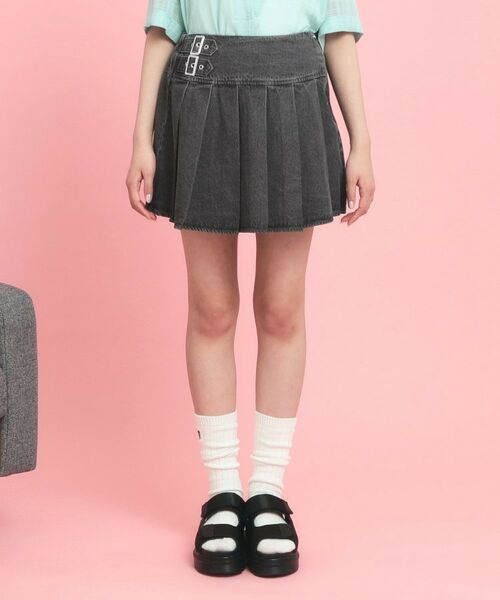 PINK-latte / ピンク ラテ ミニ・ひざ丈スカート | インパン付きダブルベルト風裾プリーツスカート | 詳細1