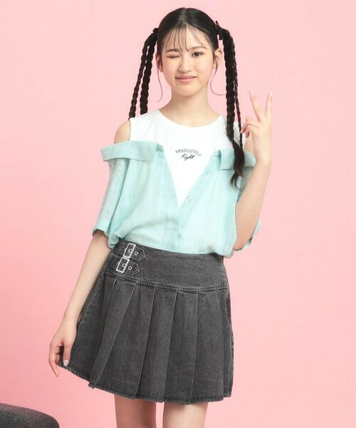 PINK-latte / ピンク ラテ ミニ・ひざ丈スカート | インパン付きダブルベルト風裾プリーツスカート | 詳細12