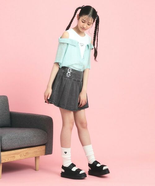 PINK-latte / ピンク ラテ ミニ・ひざ丈スカート | インパン付きダブルベルト風裾プリーツスカート | 詳細14