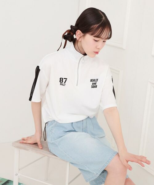 PINK-latte / ピンク ラテ カットソー | メッシュ切替ハーフジッププルオーバー | 詳細10