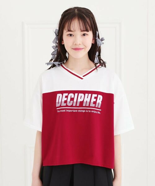 PINK-latte / ピンク ラテ Tシャツ | Vネック切替Tシャツ | 詳細1