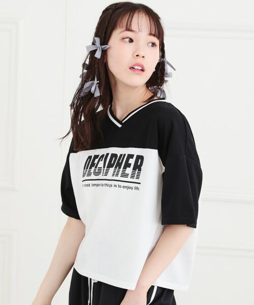 PINK-latte / ピンク ラテ Tシャツ | Vネック切替Tシャツ | 詳細11