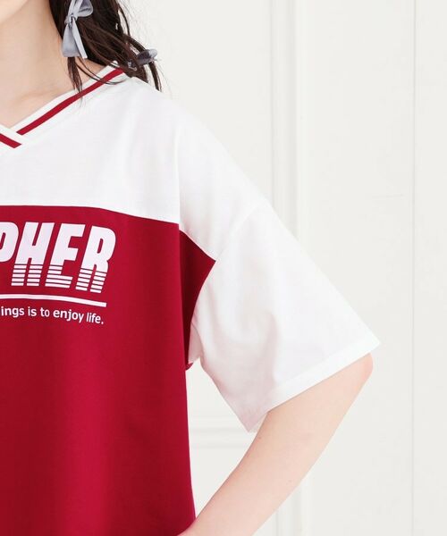 PINK-latte / ピンク ラテ Tシャツ | Vネック切替Tシャツ | 詳細5