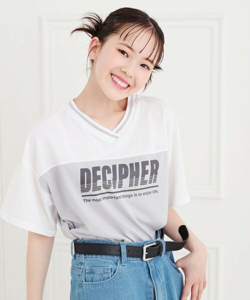 PINK-latte/ピンク ラテ Vネック切替Tシャツ ライトグレー(011) 14(140cm) PINK-latte/ピンク ラテ Vネック切替Tシャツ ライトグレー(011) 14(140cm)