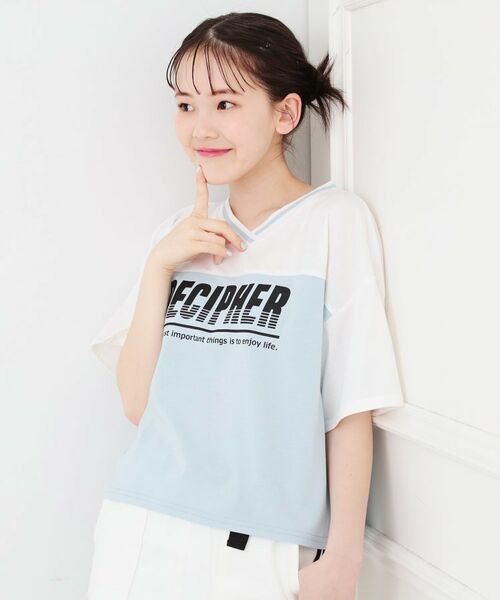 PINK-latte/ピンク ラテ Vネック切替Tシャツ ブルー(091) 13(130cm) PINK-latte/ピンク ラテ Vネック切替Tシャツ ブルー(091) 13(130cm)