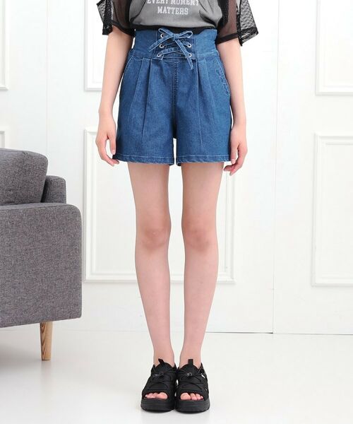 PINK-latte / ピンク ラテ ショート・ハーフ・半端丈パンツ | フロントレースアップキュロット | 詳細1