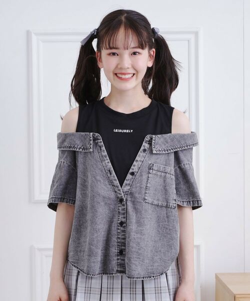 PINK-latte / ピンク ラテ シャツ・ブラウス | 肩あきデニムドッキングシャツ | 詳細1