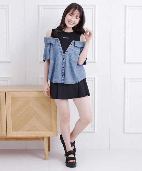 PINK-latte / ピンク ラテ シャツ・ブラウス | 肩あきデニムドッキングシャツ | 詳細13