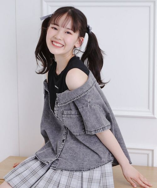 PINK-latte / ピンク ラテ シャツ・ブラウス | 肩あきデニムドッキングシャツ | 詳細8