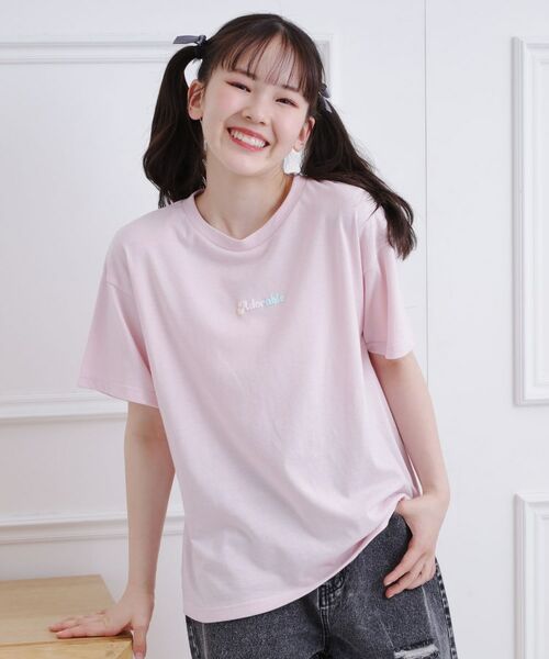 PINK-latte/ピンク ラテ グラデーションくまちゃん発砲ビッグTシャツ ライトピンク(070) 14(140cm)