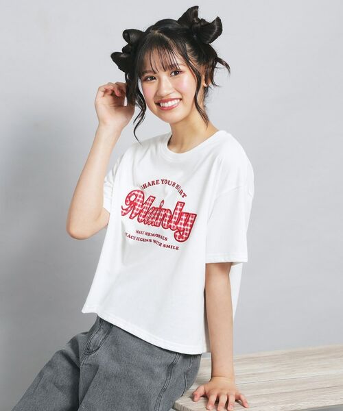 PINK-latte/ピンク ラテ 接触冷感 ギンガムアップリケTシャツ オフホワイト(003) 14(140cm) PINK-latte/ピンク ラテ 接触冷感 ギンガムアップリケTシャツ オフホワイト(003) 14(140cm)
